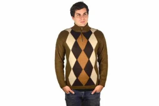 Alpaka Pullover Karo (Braun-Weiß)