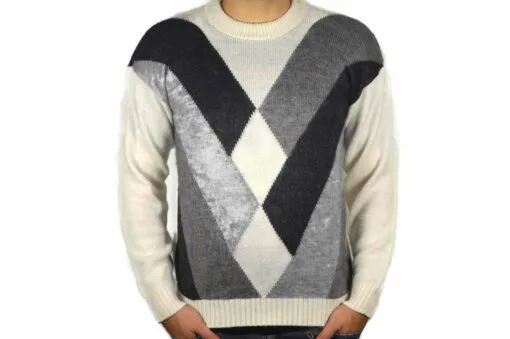 Alpaka Pullover Karo weiß-grau