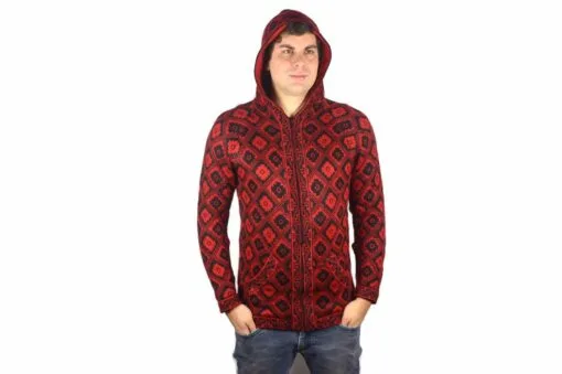 Alpaka Strickjacke Andenkreuz rot-schwarz