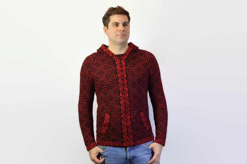 Alpaka Strickjacke Andenkreuz rot Variante 3 Alpaka Strickjacke Andenkreuz rot Variante 3