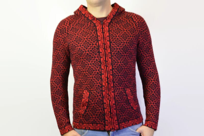 Alpaka Strickjacke Andenkreuz rot Variante 3 Alpaka Strickjacke Andenkreuz rot Variante 3