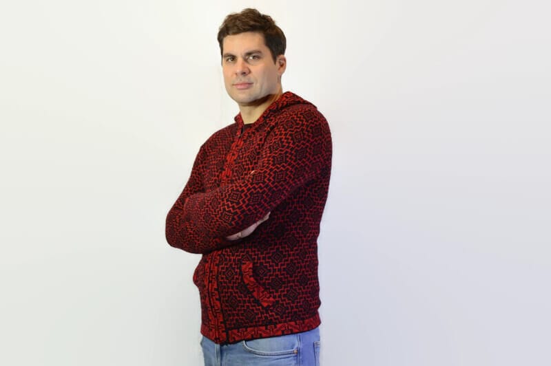 Alpaka Strickjacke Andenkreuz rot Variante 3 Alpaka Strickjacke Andenkreuz rot Variante 3