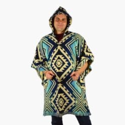 Alpaka Poncho Cuadros Hellblau