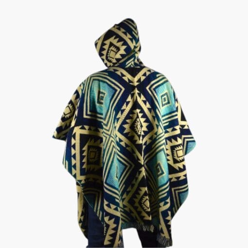 Alpaka Poncho Cuadros Hellblau