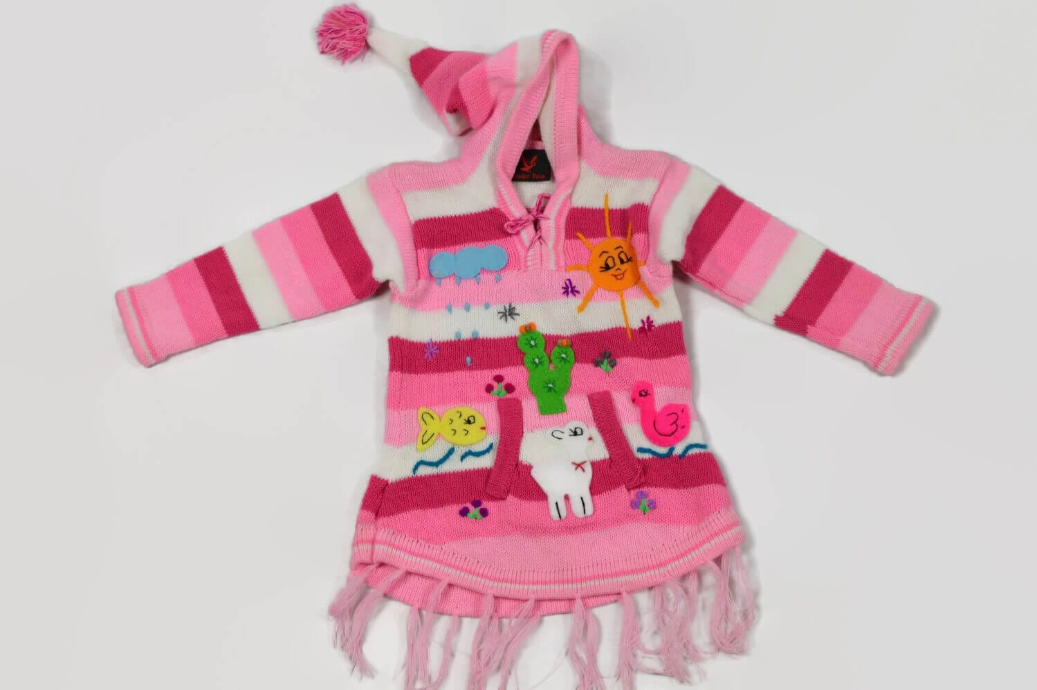 Rosafarbiger Kinderponcho Gr. 86-92 Variante 2