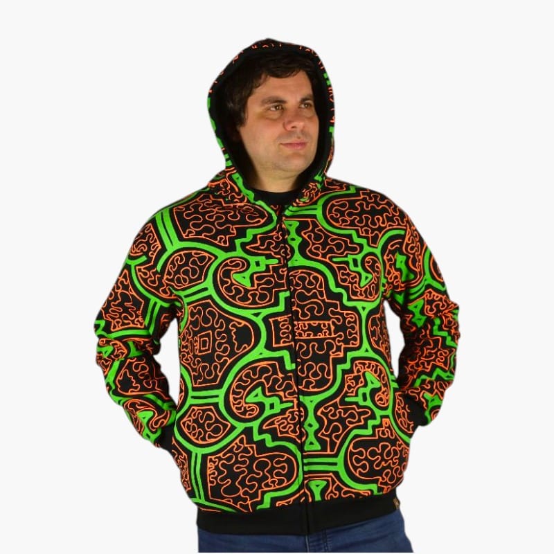 Schwarzlicht Zipper Shipibo grün