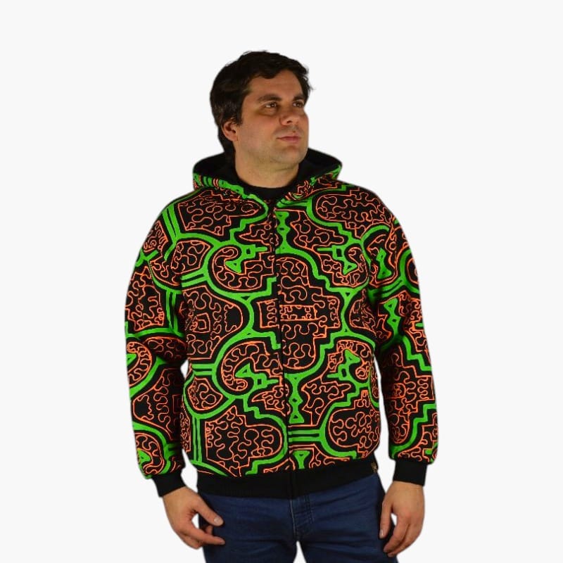 Schwarzlicht Zipper Shipibo grün