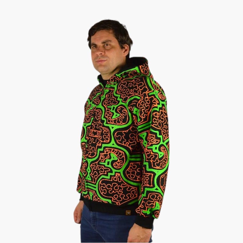 Schwarzlicht Zipper Shipibo grün