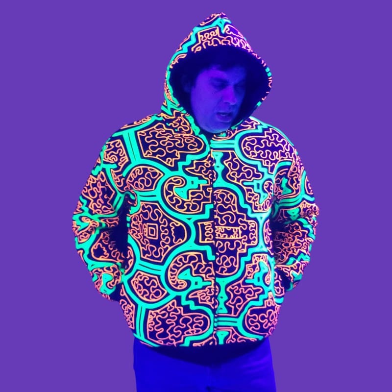 Schwarzlicht Zipper Shipibo grün
