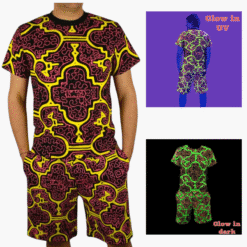 Schwarzlicht Set Tank Top Shorts Shipibo gelb-pink