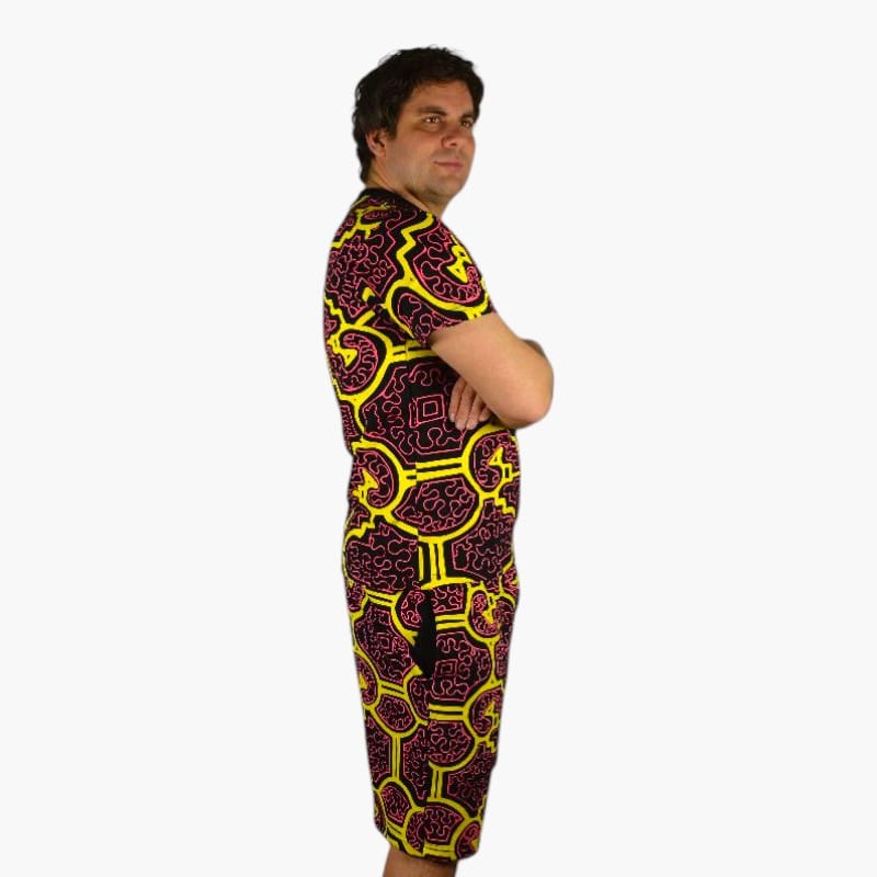 Schwarzlicht Set Tank Top Shorts Shipibo gelb-pink Schwarzlicht Set Tank Top Shorts Shipibo gelb-pink