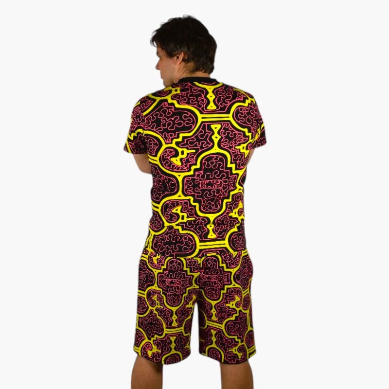 Schwarzlicht Set Tank Top Shorts Shipibo gelb-pink Schwarzlicht Set Tank Top Shorts Shipibo gelb-pink