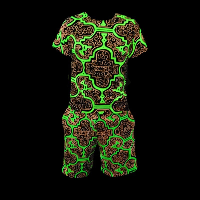 Schwarzlicht Set Tank Top Shorts Shipibo gelb-pink Schwarzlicht Set Tank Top Shorts Shipibo gelb-pink