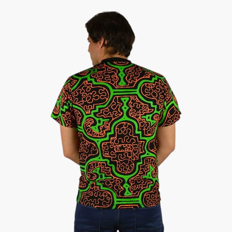 Schwarzlicht T-Shirt Shipibo Grün-Orange