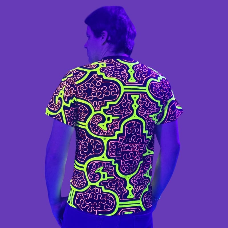 Schwarzlicht T-Shirt Shipibo Gelb-pink