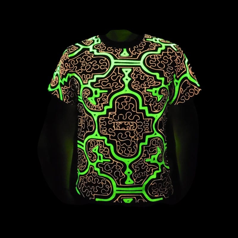 Schwarzlicht T-Shirt Shipibo Gelb-pink