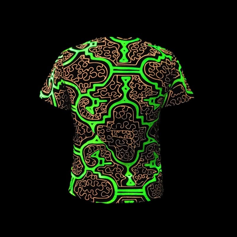 Schwarzlicht T-Shirt Shipibo Gelb-pink