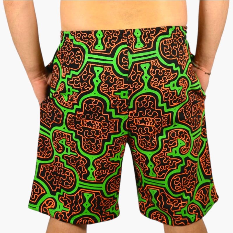 Schwarzlicht Shorts Shipibo Grün-Orange Schwarzlicht Shorts Shipibo Grün-Orange