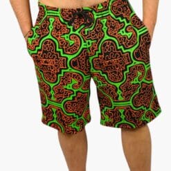 Schwarzlicht Shorts Shipibo Grün-Orange