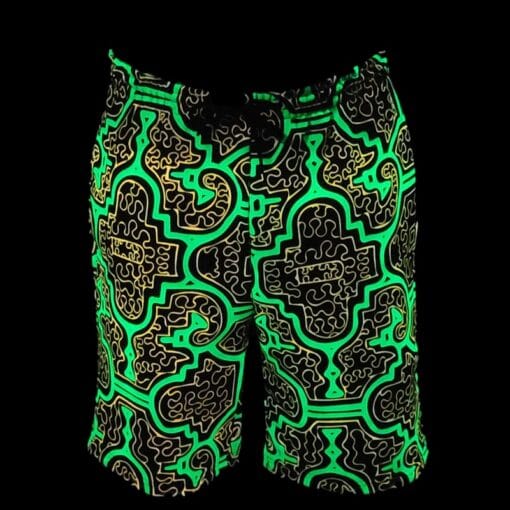 Schwarzlicht Shorts Shipibo Grün-Orange