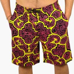 Schwarzlicht Shorts Shipibo Gelb-Pink