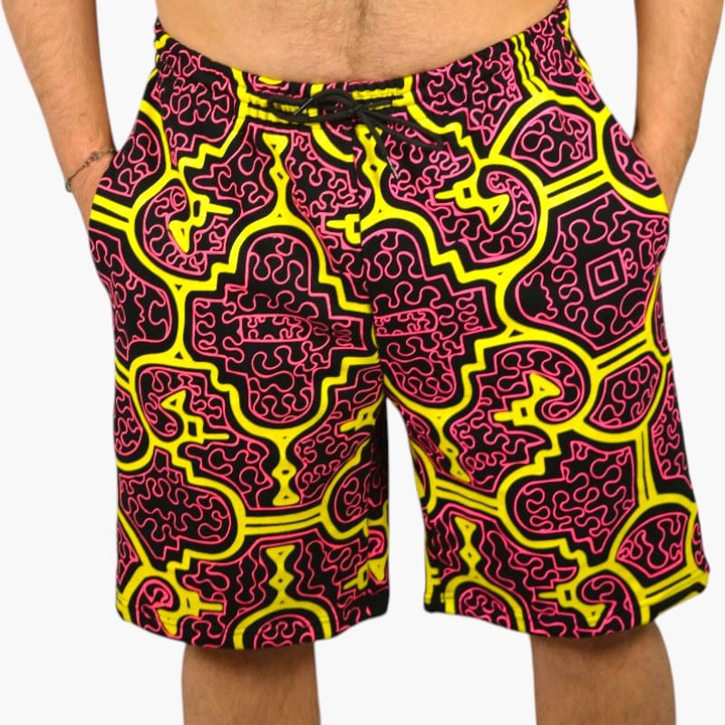 Schwarzlicht Shorts Shipibo Gelb-Pink Schwarzlicht Shorts Shipibo Gelb-Pink