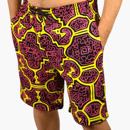 Schwarzlicht Shorts Shipibo Gelb-Pink