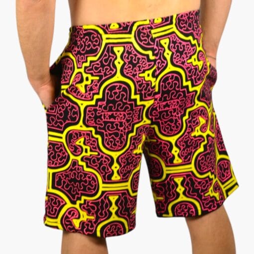Schwarzlicht Shorts Shipibo Gelb-Pink