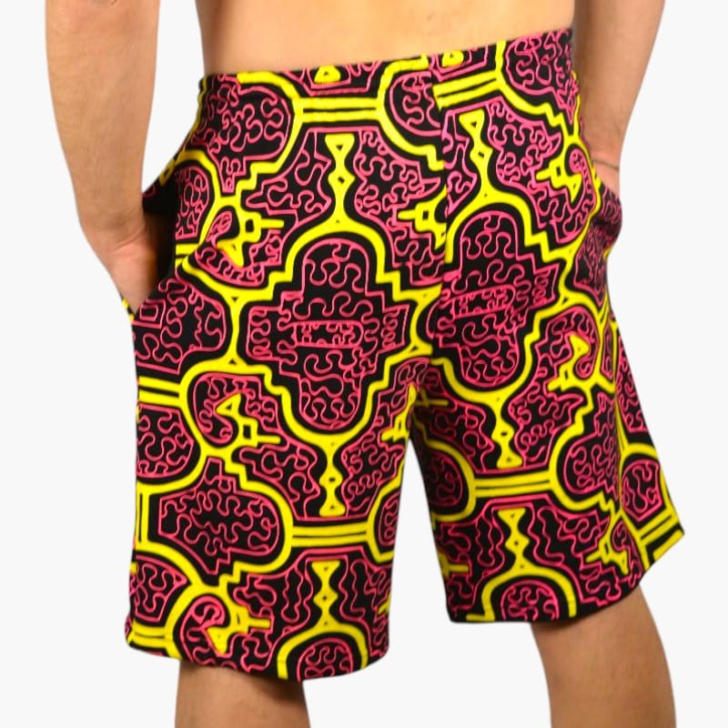 Schwarzlicht Shorts Shipibo Gelb-Pink Schwarzlicht Shorts Shipibo Gelb-Pink