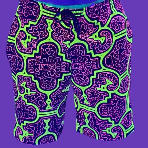 Schwarzlicht Shorts Shipibo Gelb-Pink