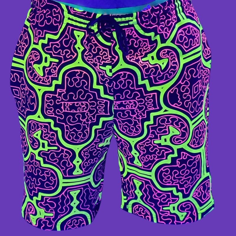 Schwarzlicht Shorts Shipibo Gelb-Pink Schwarzlicht Shorts Shipibo Gelb-Pink
