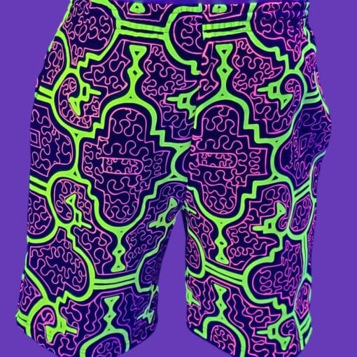 Schwarzlicht Shorts Shipibo Gelb-Pink
