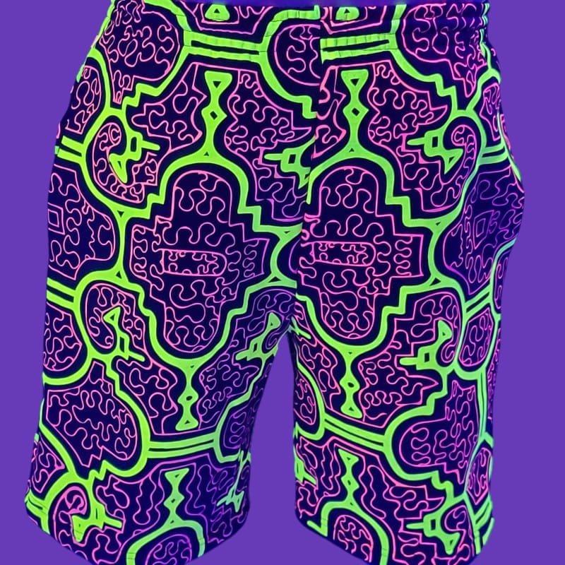 Schwarzlicht Shorts Shipibo Gelb-Pink Schwarzlicht Shorts Shipibo Gelb-Pink