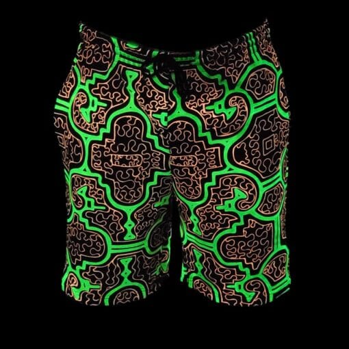 Schwarzlicht Shorts Shipibo Gelb-Pink