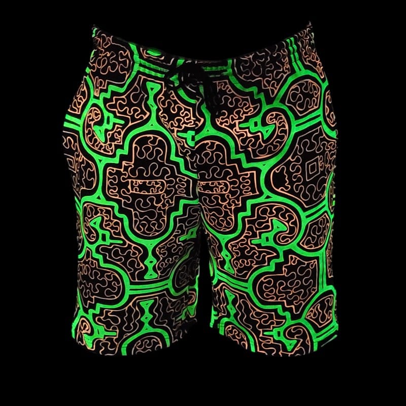 Schwarzlicht Shorts Shipibo Gelb-Pink Schwarzlicht Shorts Shipibo Gelb-Pink