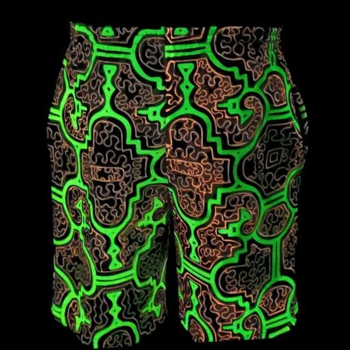 Schwarzlicht Shorts Shipibo Gelb-Pink