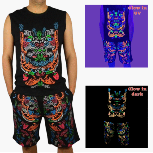 Schwarzlicht Set Tank Top Shorts Duende