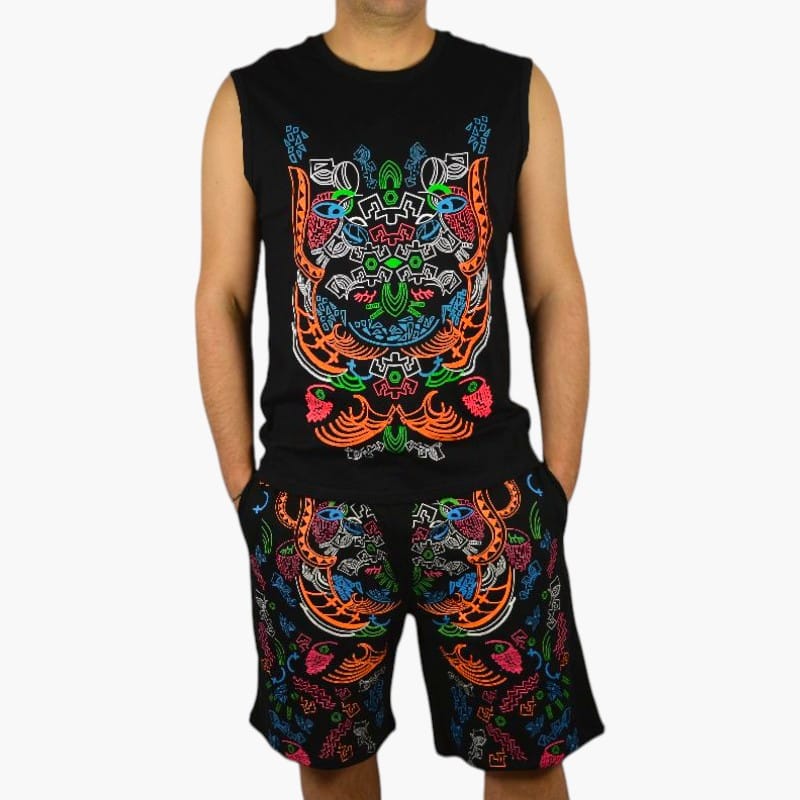 Schwarzlicht Set Tank Top Shorts Duende