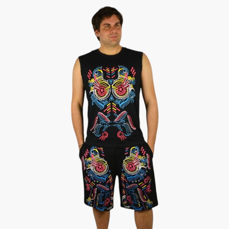 Schwarzlicht Set Tank Top Shorts Buho