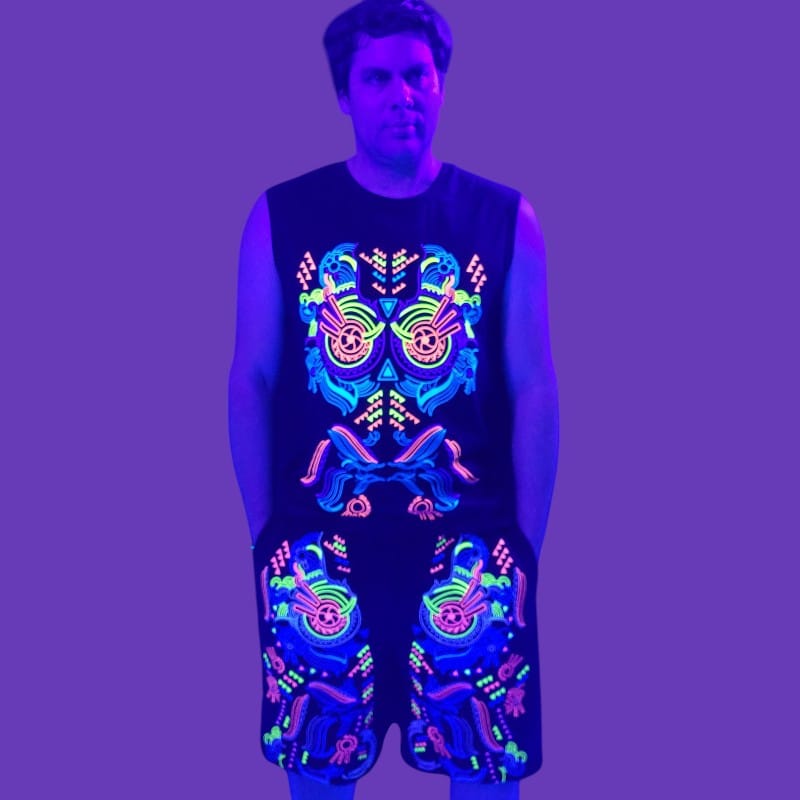 Schwarzlicht Set Tank Top Shorts Buho