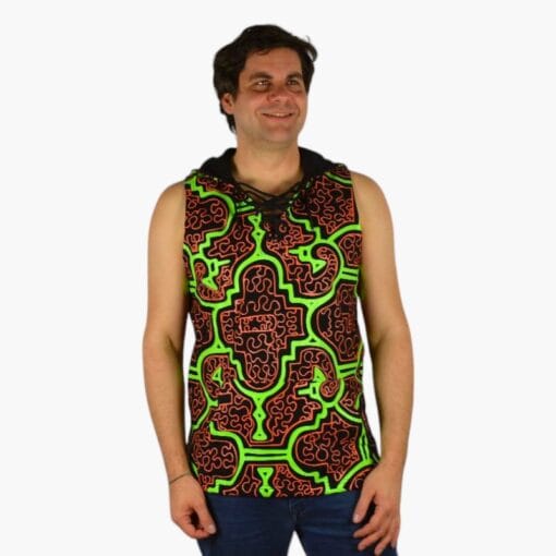 Schwarzlicht Aktives Tanktop Shipibo mit Kapuze