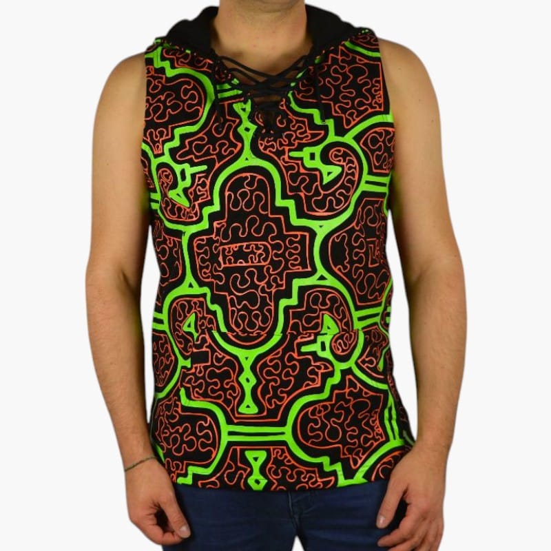 Schwarzlicht Aktives Tanktop Shipibo mit Kapuze