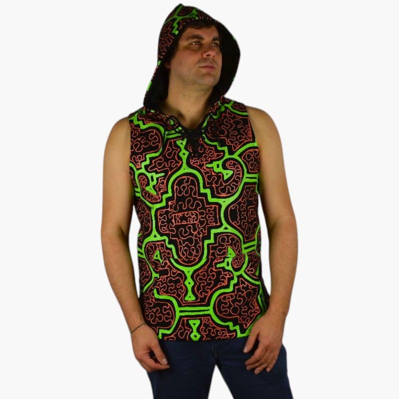 Schwarzlicht Aktives Tanktop Shipibo mit Kapuze
