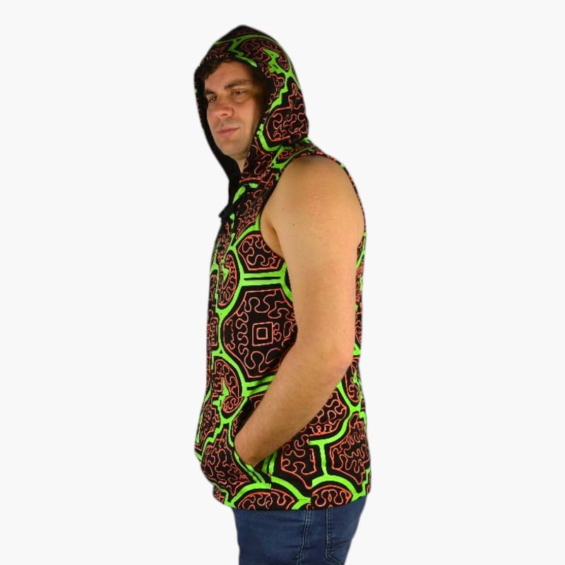 Schwarzlicht Aktives Tanktop Shipibo mit Kapuze