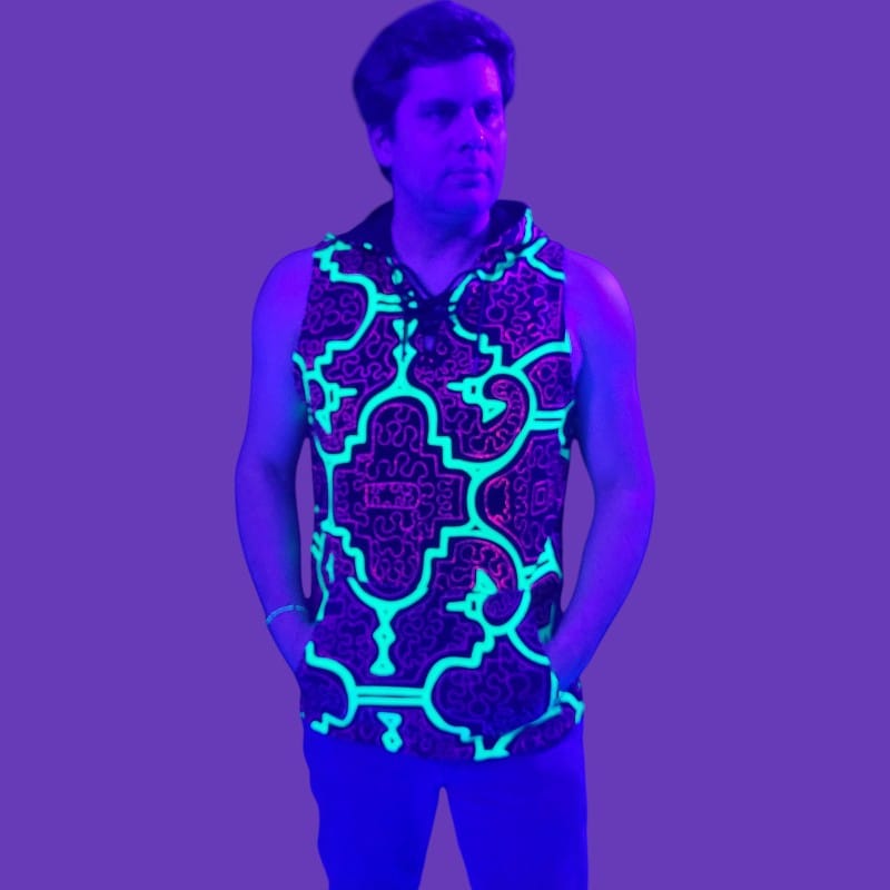 Schwarzlicht Aktives Tanktop Shipibo mit Kapuze