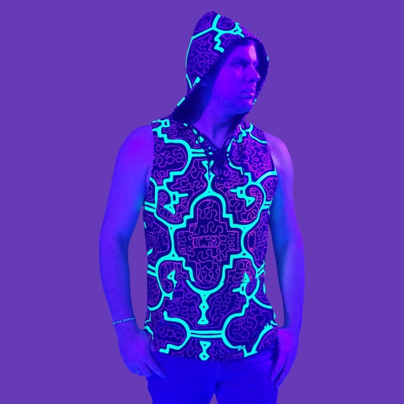 Schwarzlicht Aktives Tanktop Shipibo mit Kapuze