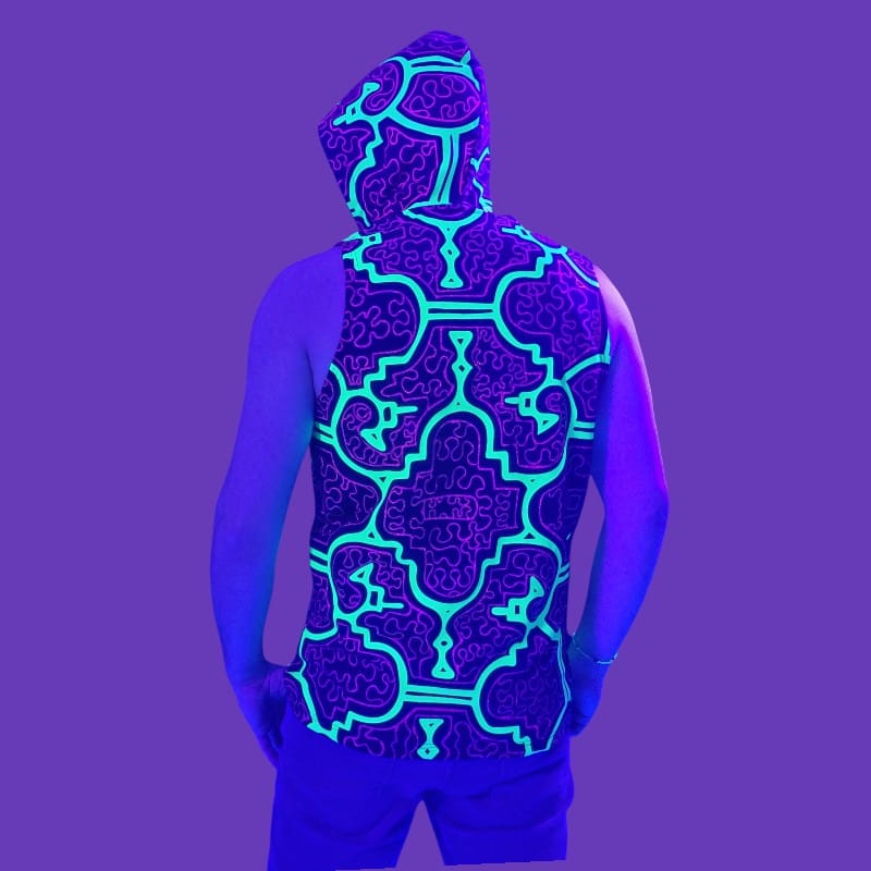 Schwarzlicht Aktives Tanktop Shipibo mit Kapuze