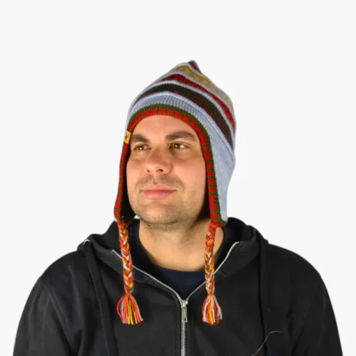 Chullo – Handgestrickte Wollmütze mit Ohrenschutz - Grau Variante 1