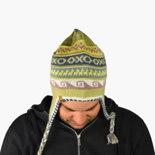 Chullo – Handgestrickte Wollmütze mit Ohrenschutz - Grün Variante 1