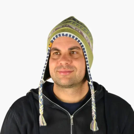 Chullo – Handgestrickte Wollmütze mit Ohrenschutz - Grün Variante 1